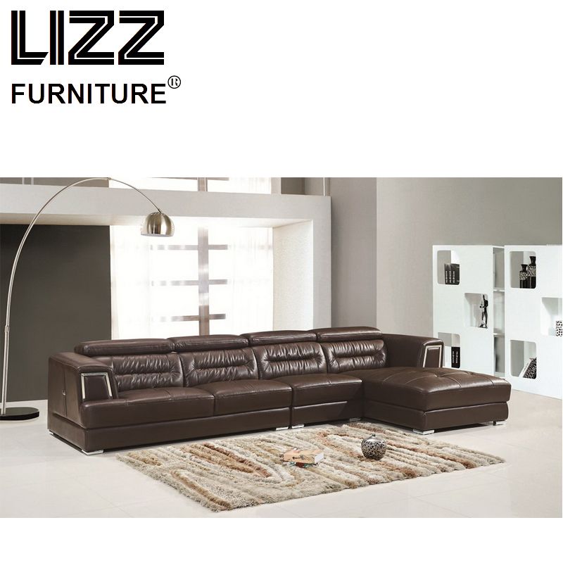 Simple Design Leather Sofa Set in Dark Color