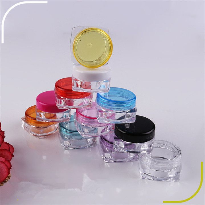 Sterilized plastic cream square jar clear transparent plastic box pot 3g 5g cheap portable travel cosmetic cream jar