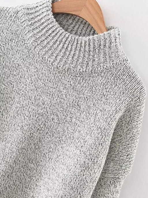 Crew Neck Solid Long Drop Sleeves Loose Knit Pullover Sweaters