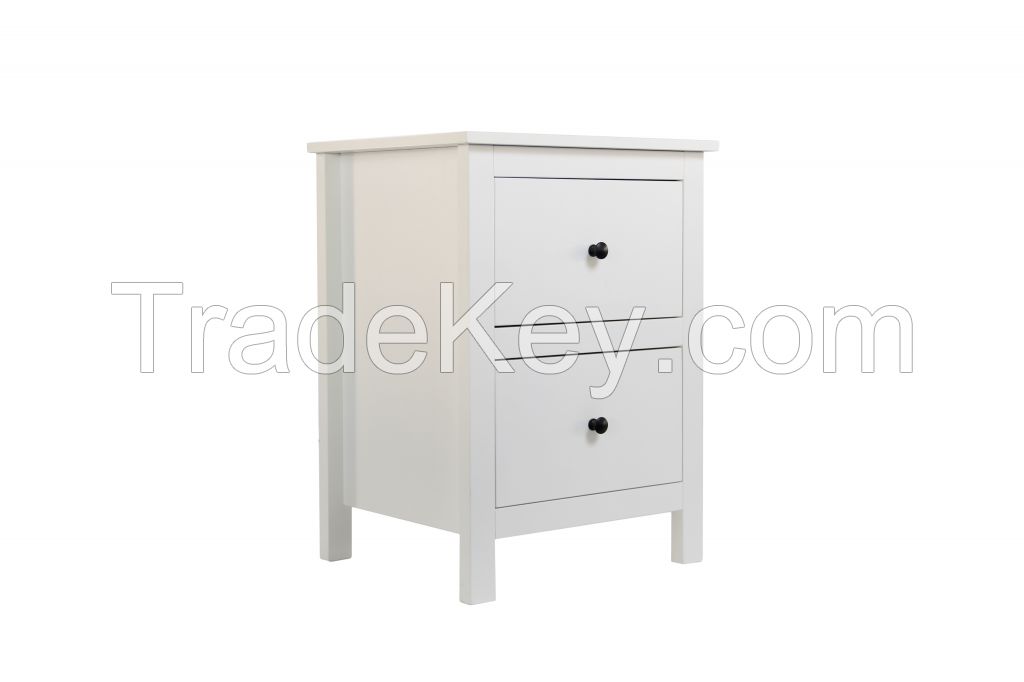 White Side End Table Nightstand With 2 Drawers