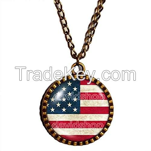 American Flag Necklace USA Pendant Jewelry