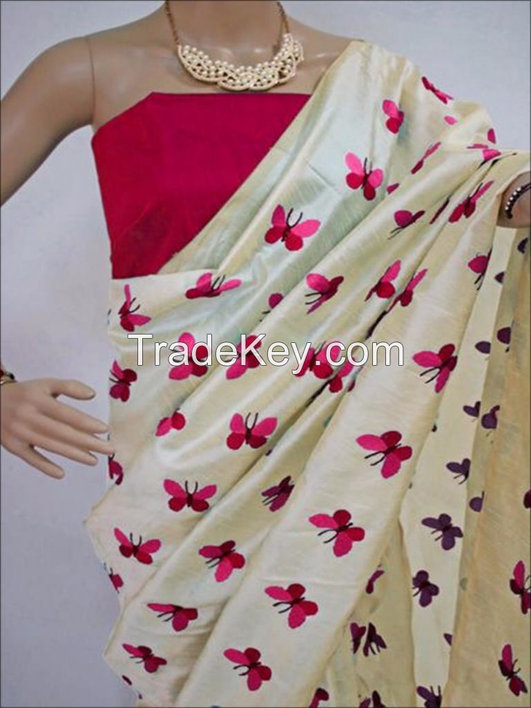 Chanderi Silk Saree With Beautiful Butterfly Embroidered Buttis