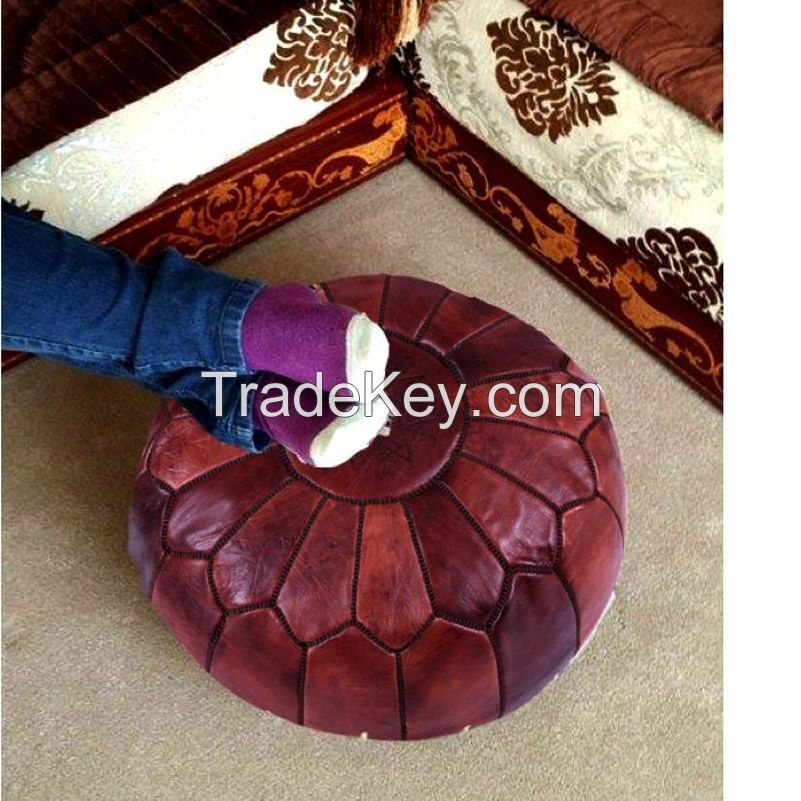 Footstool poufs Stuffed Brown Moroccan foot rest ottoman Leather Pouf Ottoman