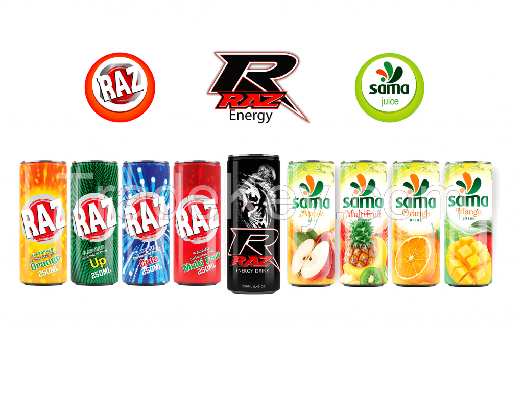 Canned Juice, Carbonated Soft Drinks, Energy Drink, Mineral Water