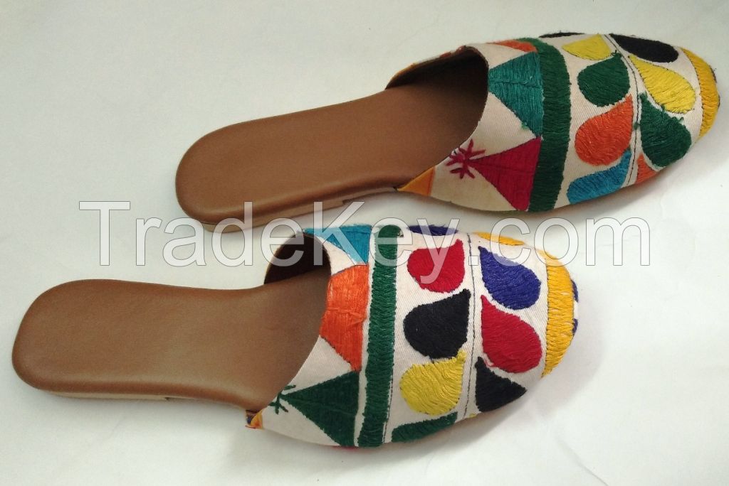 Kutchiwork Handmade Embroidery Designer Half Bally Shoe Sandal For Ladies
