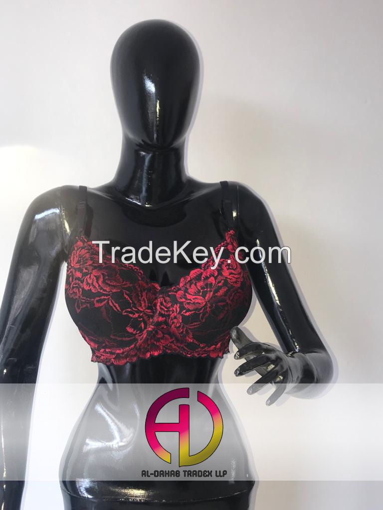 Red/Black Embroidered Comfortable Bra Breathable 