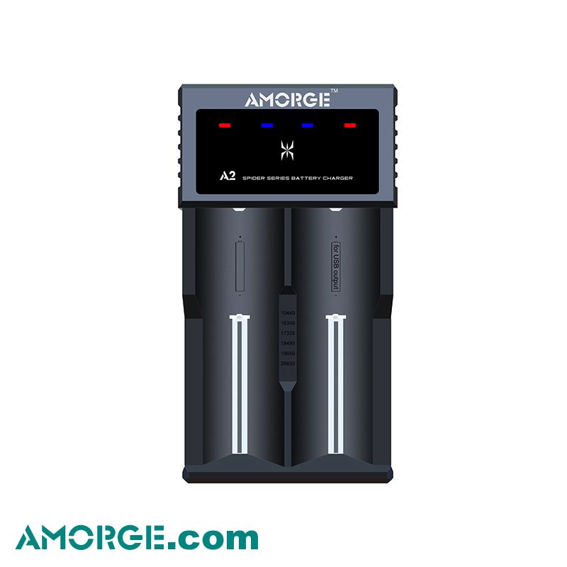 Amorge Power Spider series 2 bay USB Quick Charger U2 Charger for 1.2V 3.7V 10440 18650 20700 21700 26650 rechargeable battery