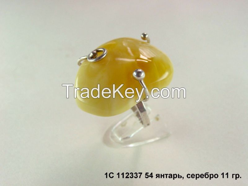 Amber silver ring