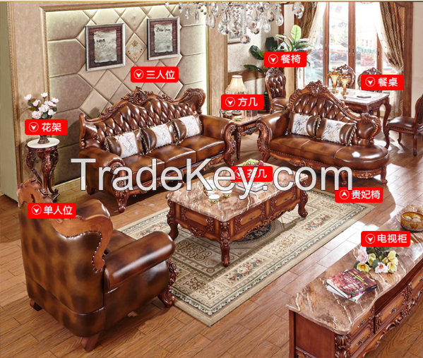 European solid  living room luxury leather sofa