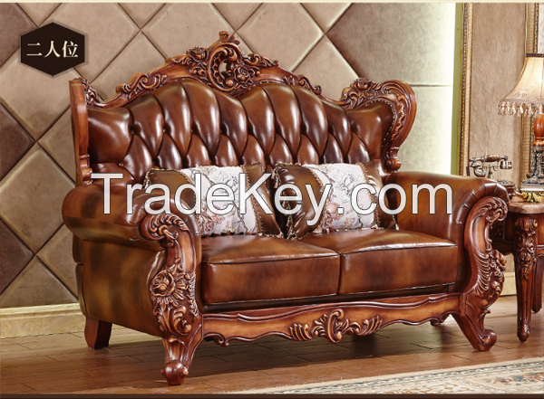 European solid  living room luxury leather sofa