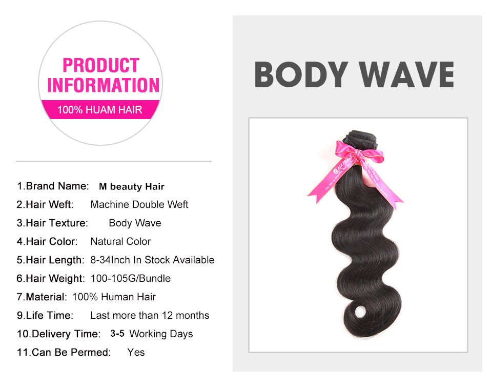 E Beauty Hair 8a Grade Brazilian Virgin Hair Body Wave 3 Bundles Remy Human Hair Weaves Natural Black (10 12 14)