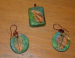 Antique look embossed Polymer clay ear drops & pendant