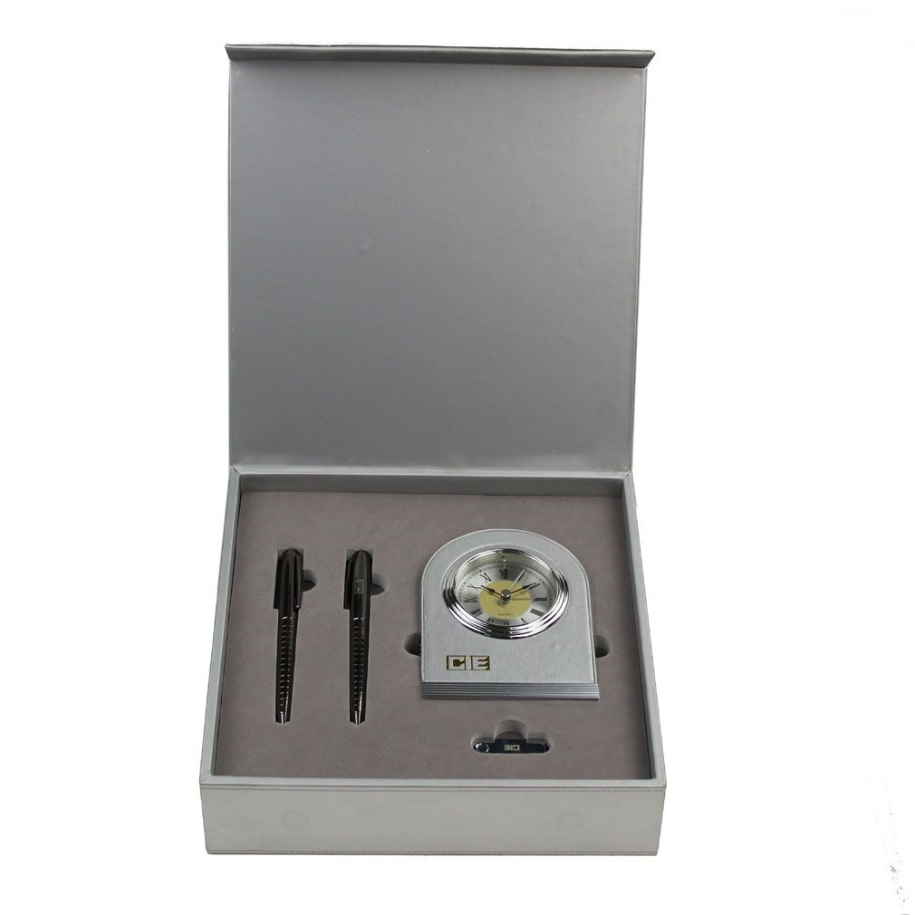 Gift set with alarm clock with USB and pens for VIP