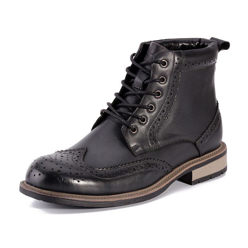 Anti-slip Outsole Lace Up Men Genuine Leather Boots Ankle Dress Boots For Men