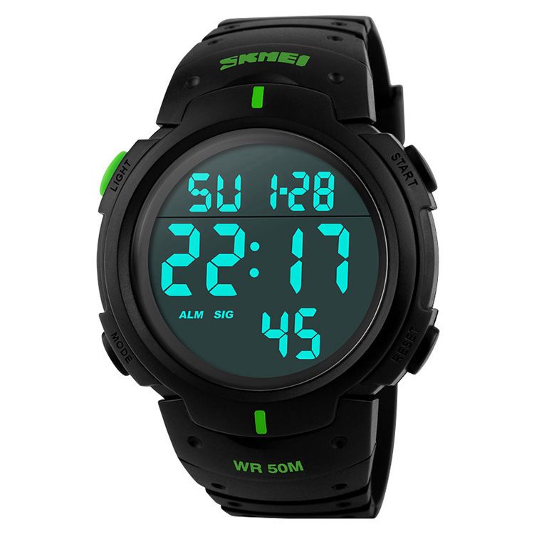 Outdoor dress digital watches 5ATM with Taiwan chip and imported EL lighting PU resin strap digital sport watch