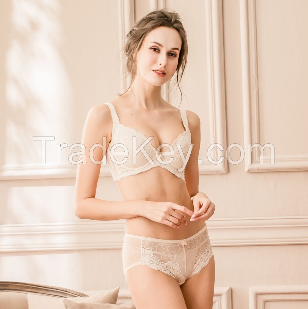 Soft wire lace bra set