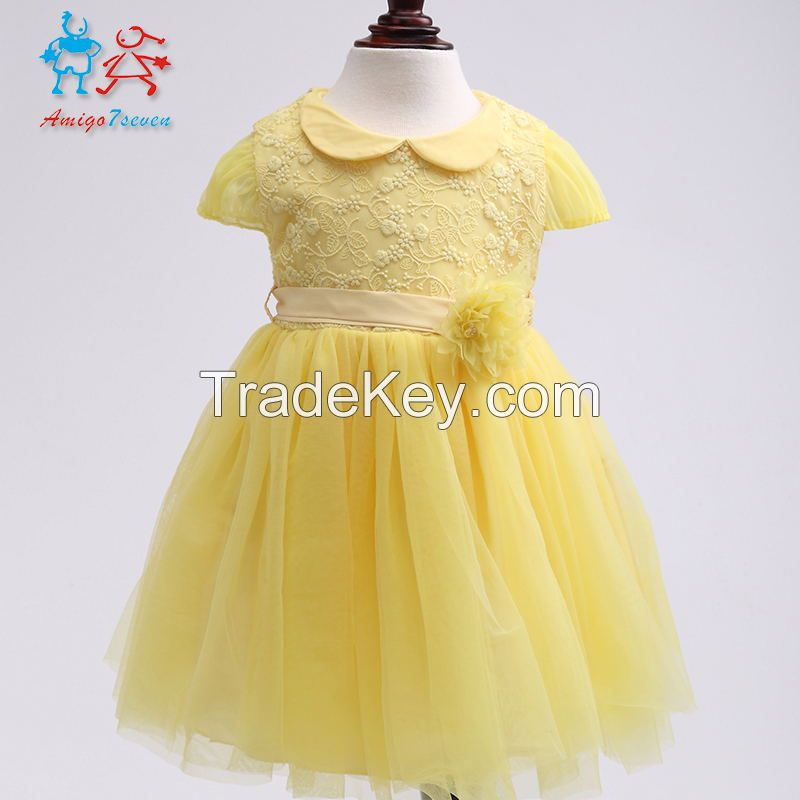 Amigo7seven Wholesale Bowknot Baby Girl's Dress Summer Sleeveless Yarn Flower Children princess Dress 6-24m