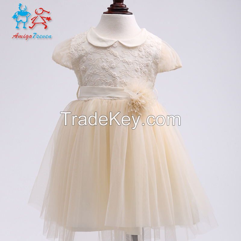 Amigo7seven Wholesale Bowknot Baby Girl's Dress Summer Sleeveless Yarn Flower Children princess Dress 6-24m