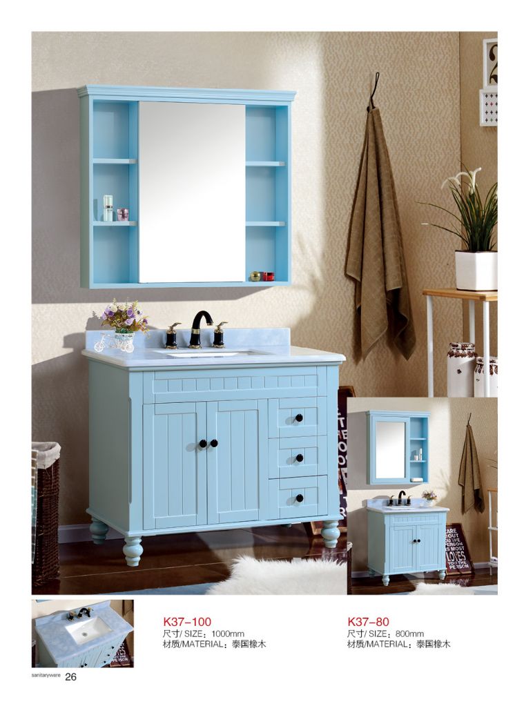 navy blue painted wood bathroom vanity