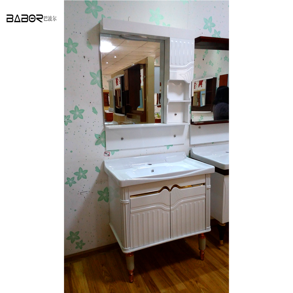 modern cheap white pvc bathroom vanity with mirror cabinet