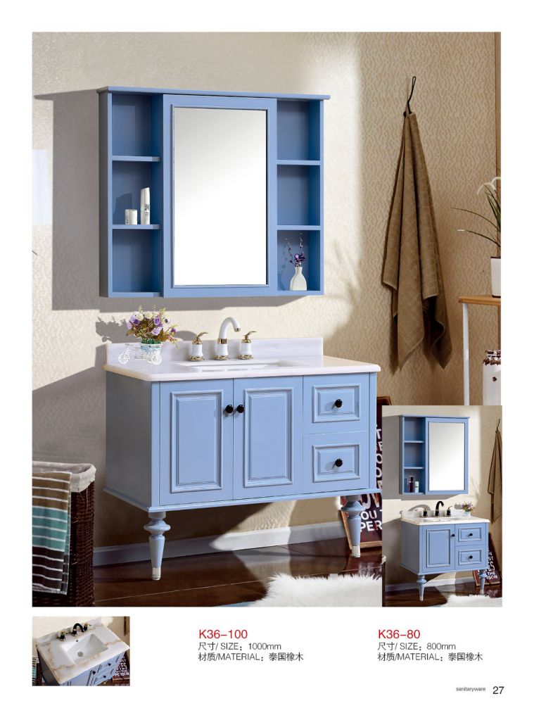 navy blue painted wood bathroom vanity