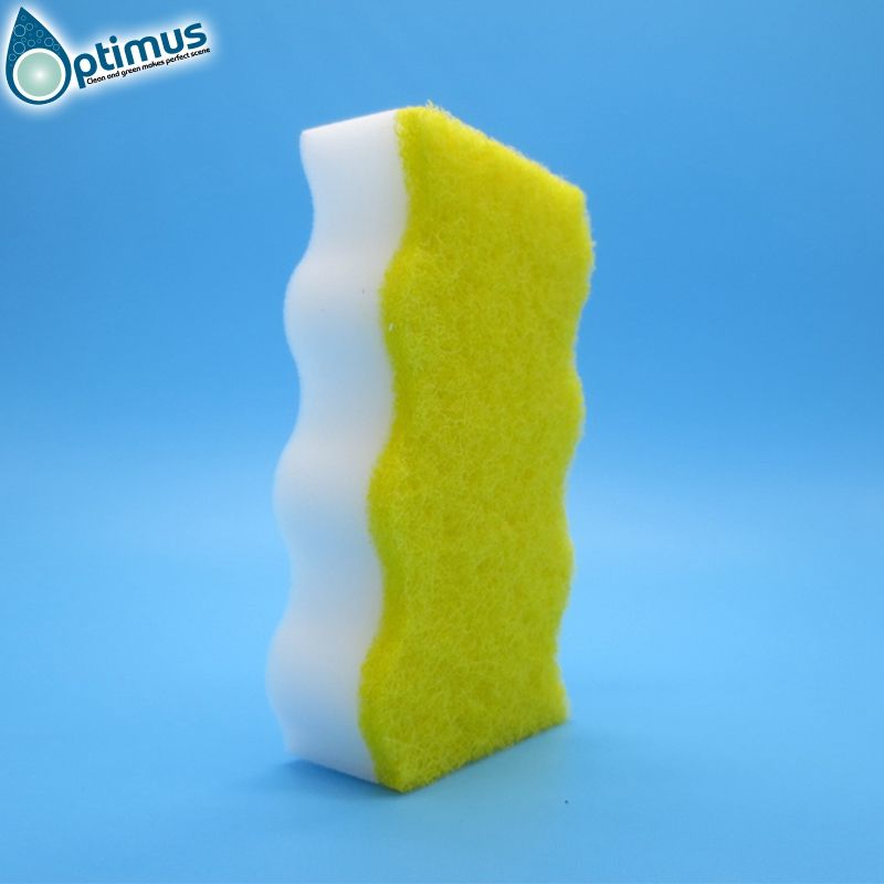 Wave shaped melamine sponge composite with colorful scouring pad