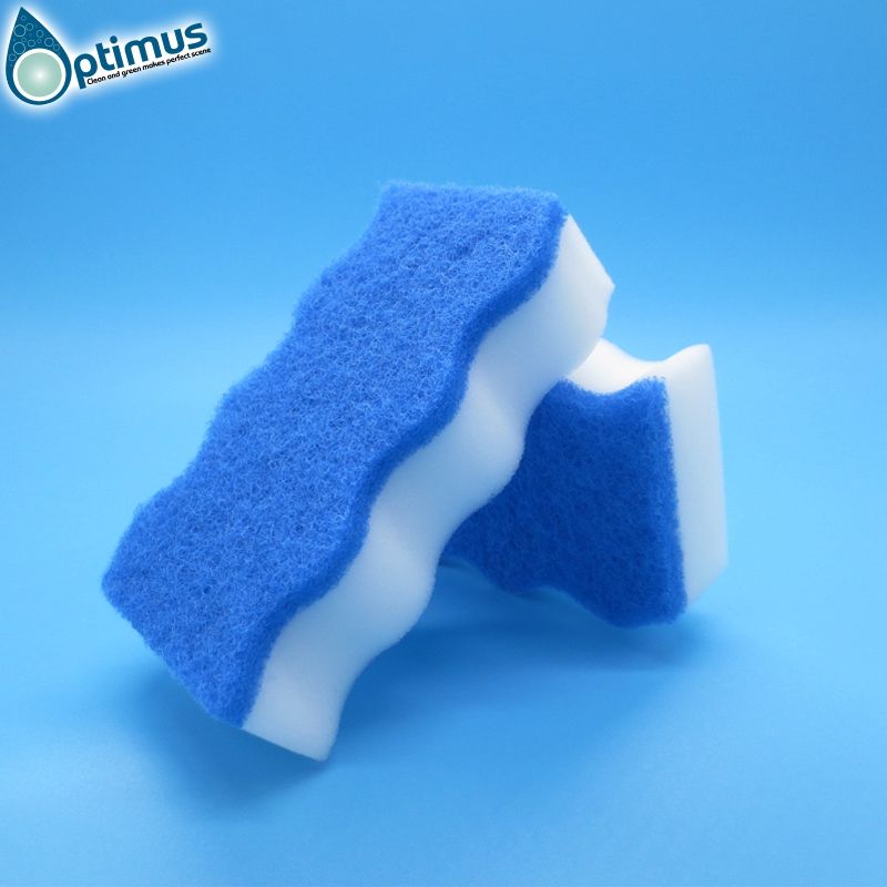 Wave shaped melamine sponge composite with colorful scouring pad