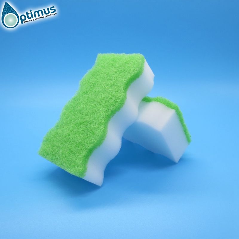 Wave shaped melamine sponge composite with colorful scouring pad