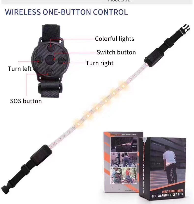 Bicycle Signal Belt, Bicycle Indicator Turn Signal LED Light with Wireless Remote Control