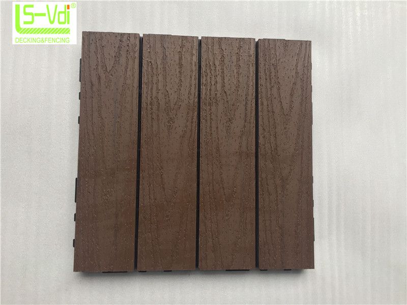 Anti-slip 3D wood grain wpc mosaic floor tile for swimming pool balcony