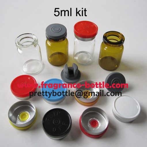 5ml amber/clear injection vial kit with rubber stoppers and flip off seals