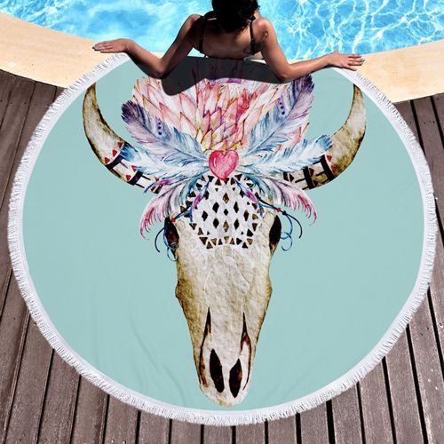 Round Beach Towel with Tassels Circle Microfiber Beach Mat