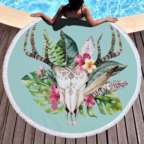 Round Beach Towel with Tassels Circle Microfiber Beach Mat