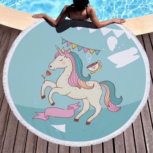 Cartoon pony printed Round microfiber bath towel