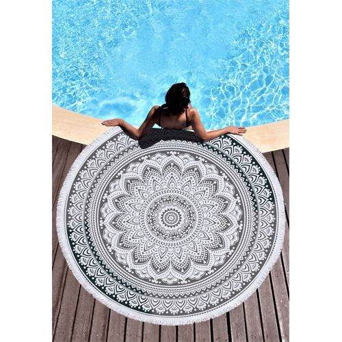 Round Beach Towel with Tassels  Microfiber Beach Towel