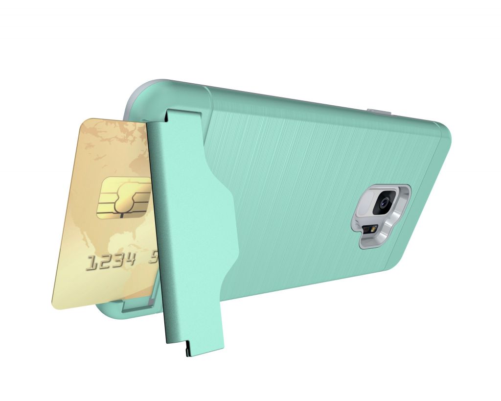 Kickstand Card Holder with Shockproof Hybrid Protective in Faux Brushed Metal phone case