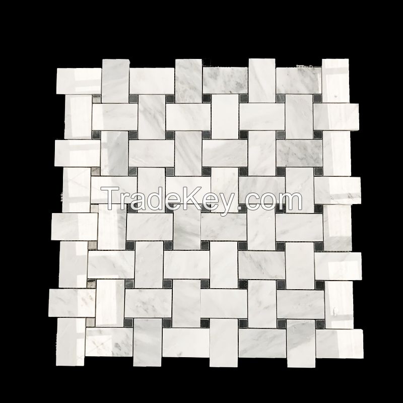 Oriental white and black marble hexagon mosaic tile