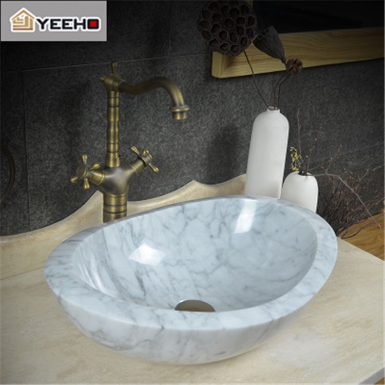 Italian Carrara white marble bathroom stone material vessel sinks