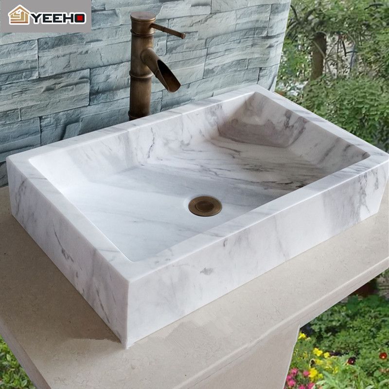 Italian Carrara white marble bathroom stone material vessel sinks