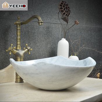 Italian Carrara white marble bathroom stone material vessel sinks