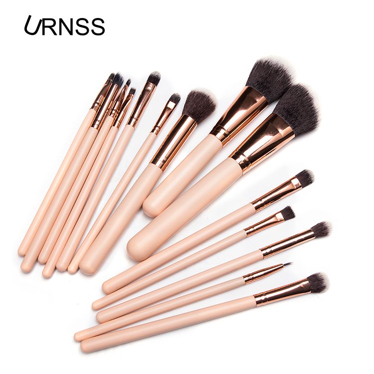 premium 14 pcs synthetic fiber pink rose gold makeup brush set