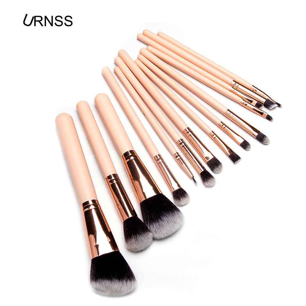 premium 14 pcs synthetic fiber pink rose gold makeup brush set