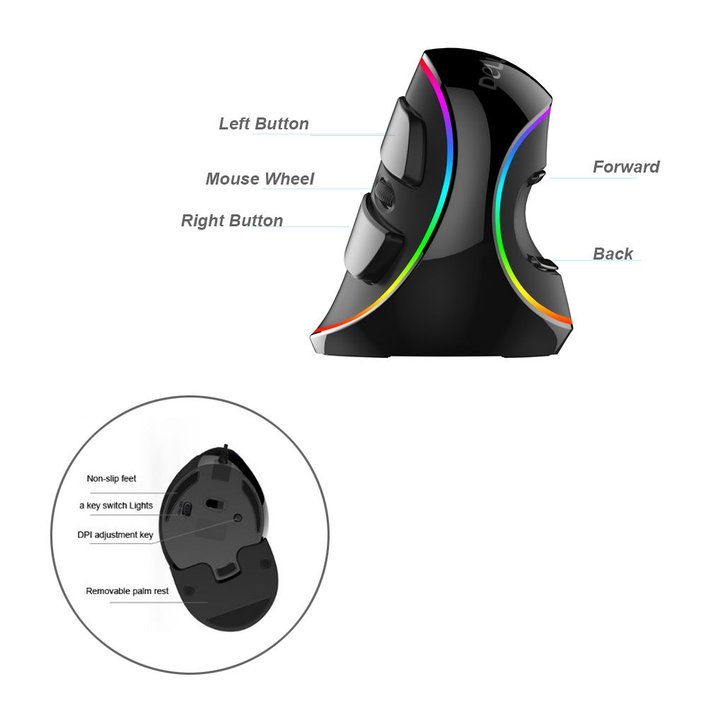 Vertical Mouse USB Wired Wireless Ergonomic Mouse Vertical RGB