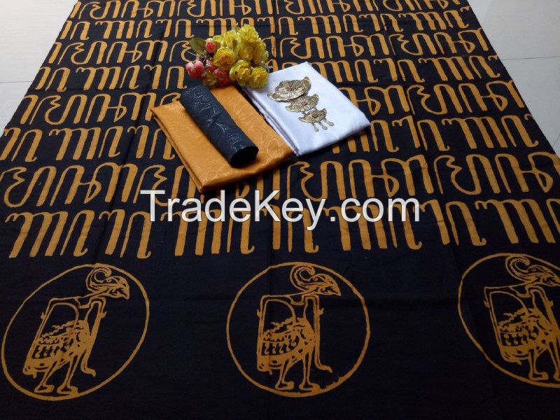 Batik Pekalongan Manual Stamp Fabric Cotton Wayang Gold, Black Indonesian