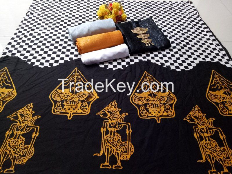 Batik Pekalongan Manual Stamp Fabric Cotton Wayang Black,Gold Centra Java