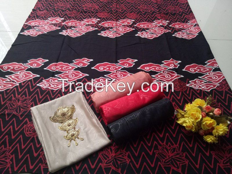 Batik Pekalongan Manual Stamp Fabric Cotton Mega Mendung Red Black,GF09