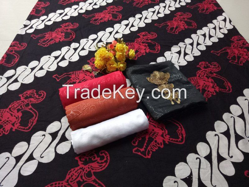 Batik Pekalongan Manual Stamp Fabric Cotton Wayang Black,Red,White Centra Java