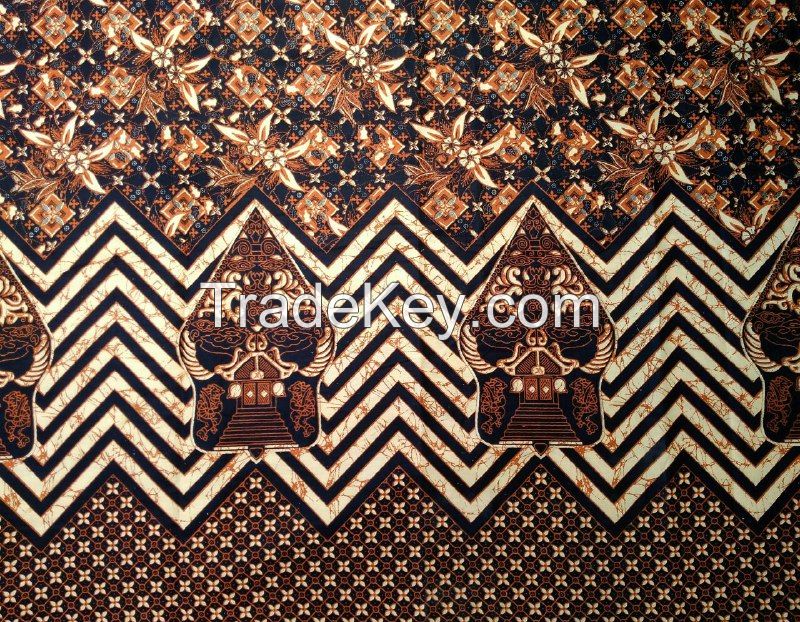 Batik Pekalongan Manual Print Hand Fabric Cotton Wayang Black,Brown Centra Java