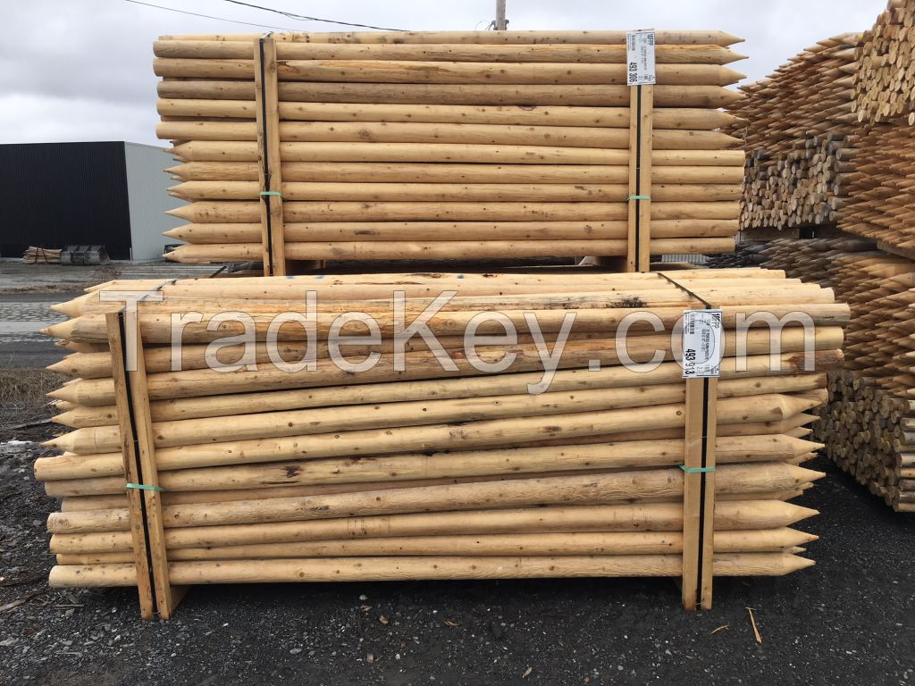 Canadian Northern White Cedar logs, farm posts, tree stakes, pickets, fence posts.