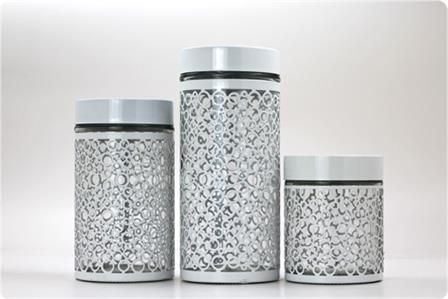 3pcs glass storage jar  set with stainless steel coating 